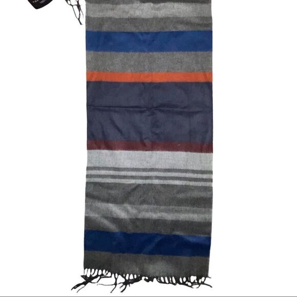 The Men's Store Bloomingdales Navy Block Striped Scarf OS NWT - Picture 3 of 4